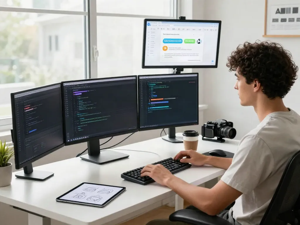 Developer coding an uncensored ai chat project in a modern workspace