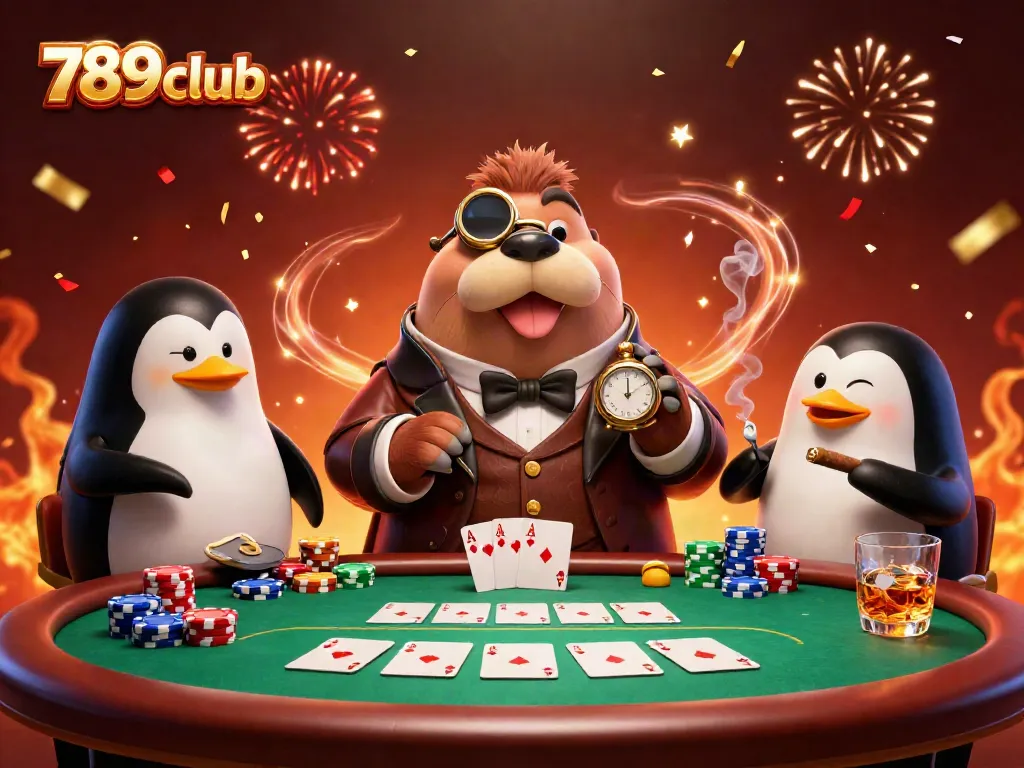 Engage in thrilling poker at 789club with a walrus, penguin dealer, and a bluffing pufferfish.