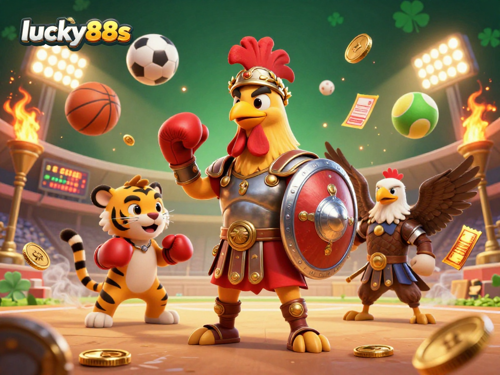 Engage with lucky88s as the gladiator rooster and friends challenge the arena with dynamic sports action.