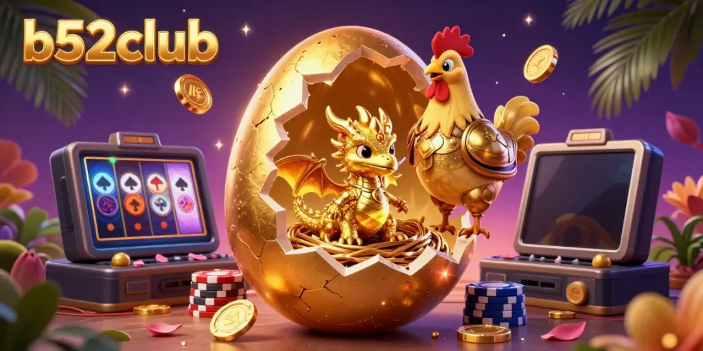 Experience the thrill of b52club with a golden dragon and exciting casino elements.