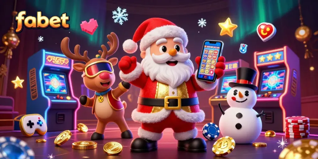 Experience fabet's thrilling jackpot action with Santa and friends in a festive casino scene.