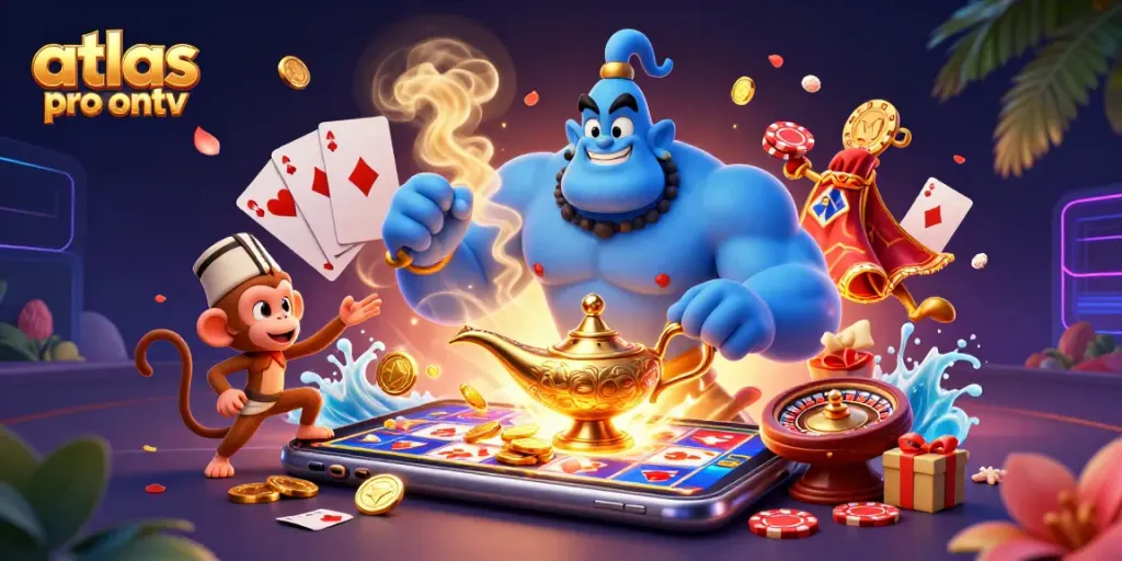 Vivez l’expérience d’atlas pro ontv avec un génie, un singe et des jetons de poker en plein vol.